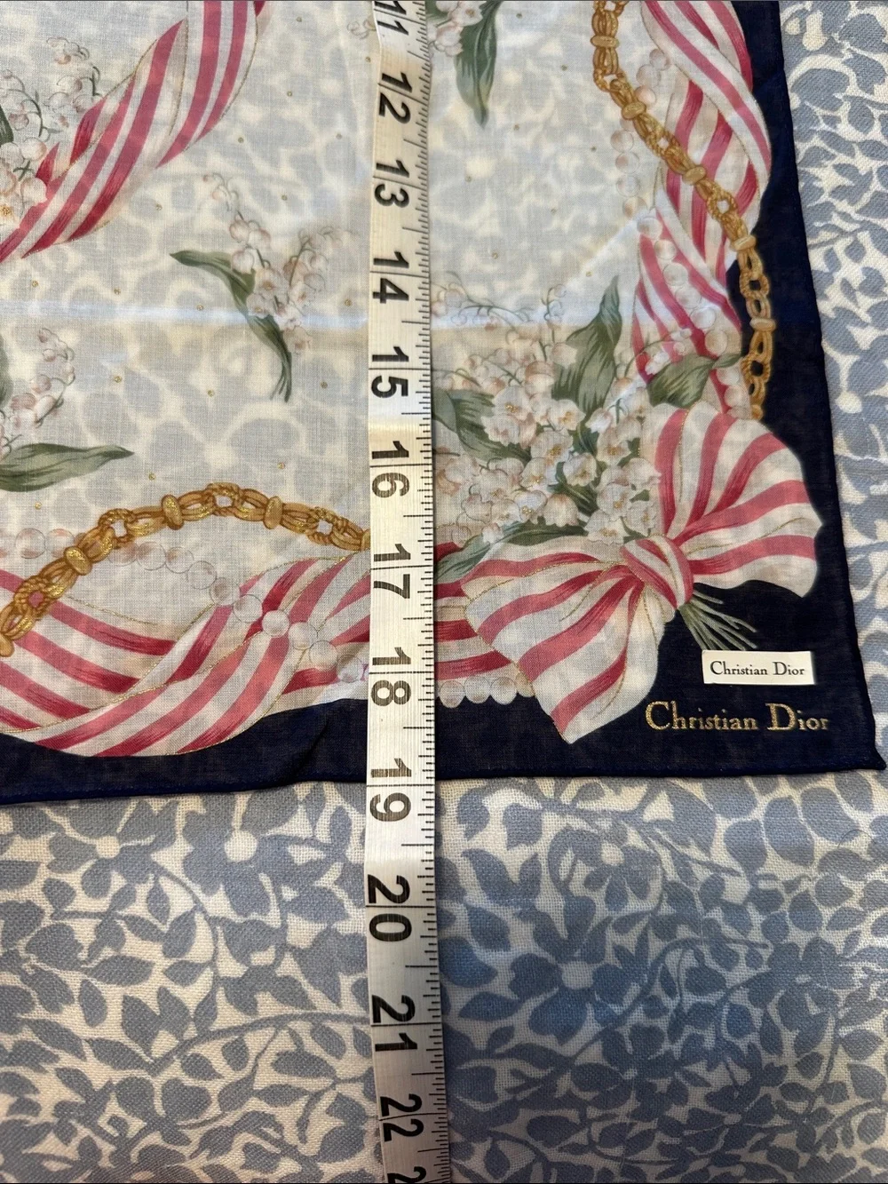 Christian Dior Floral Bow Silk Hair Scarf/Handkerchief - NEW